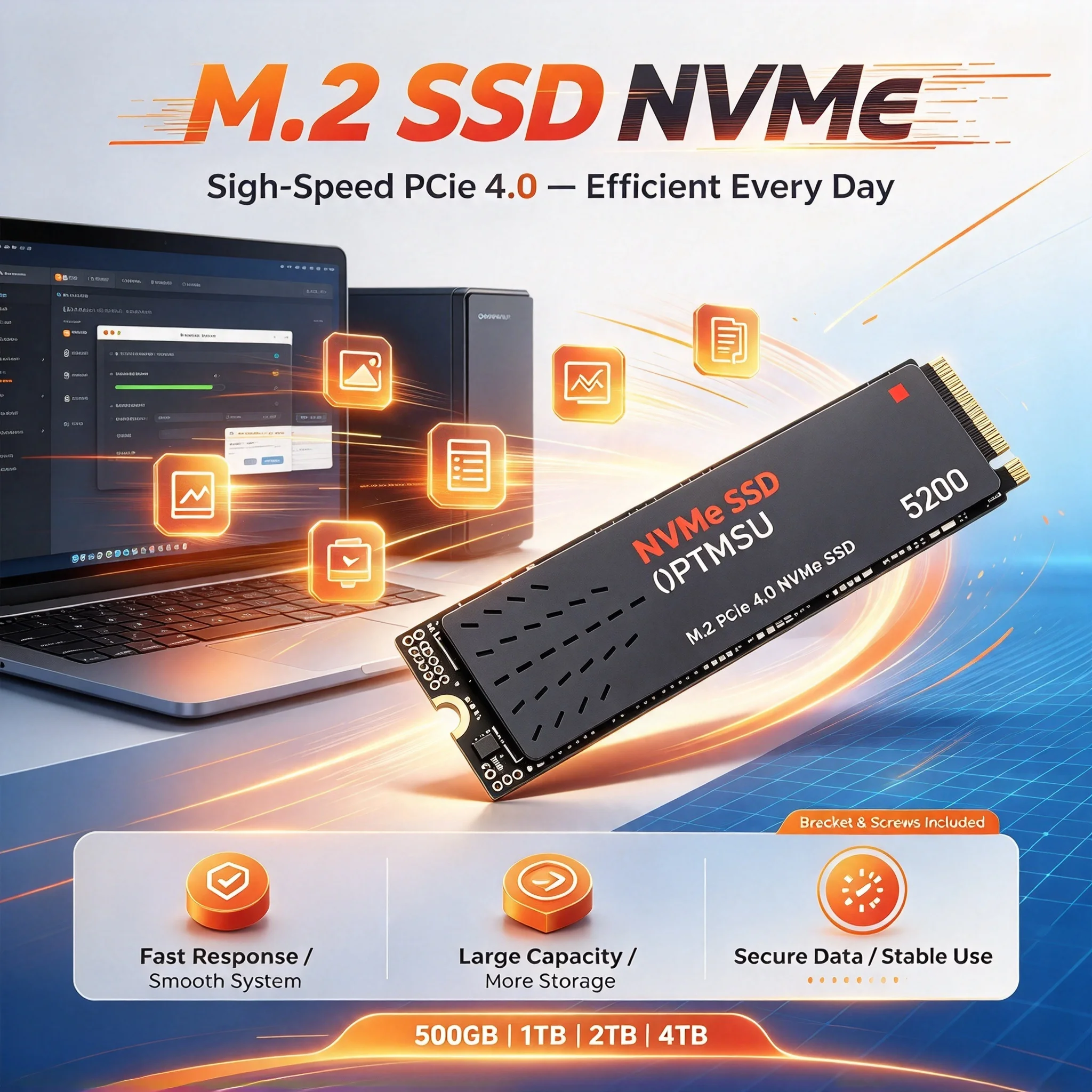 M.2 NVMe SSD PCIe High Speed Internal Solid State Drive 2TB 4TB Hard Disk for Desktop Laptop Gaming Office Data Backup Storage
