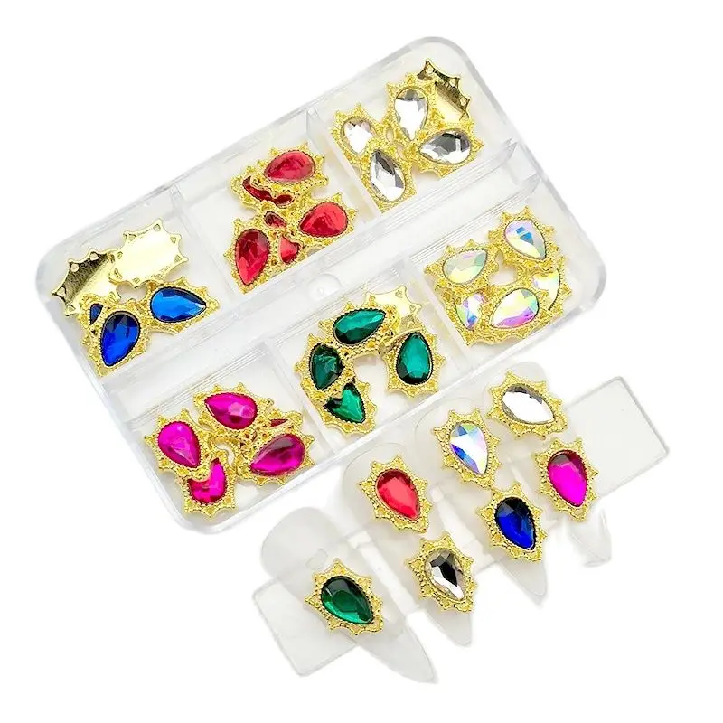 6 Gitter-Nagelsteine, Saturn-Planet-Kreuz-Nagelanhänger, luxuriöse Nagelteile, Diamant-Kristall-Nagelkunst-Dekorationszubehör