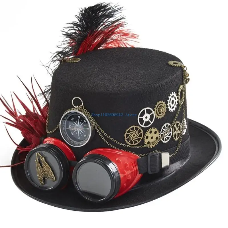 N7YE Steampunk Time Hat Steampunk Hat Steampunk أعلى قبعة للرجال مع نظارات واقية #5