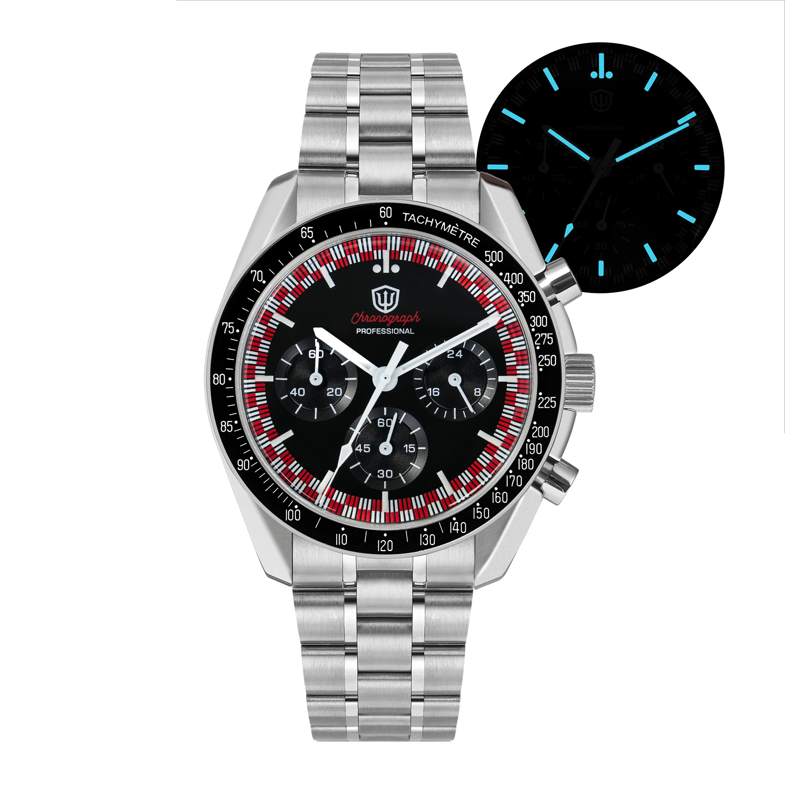 WACK 40mm sand dial Vk63 mechaquartz chronograph w/ black bezel