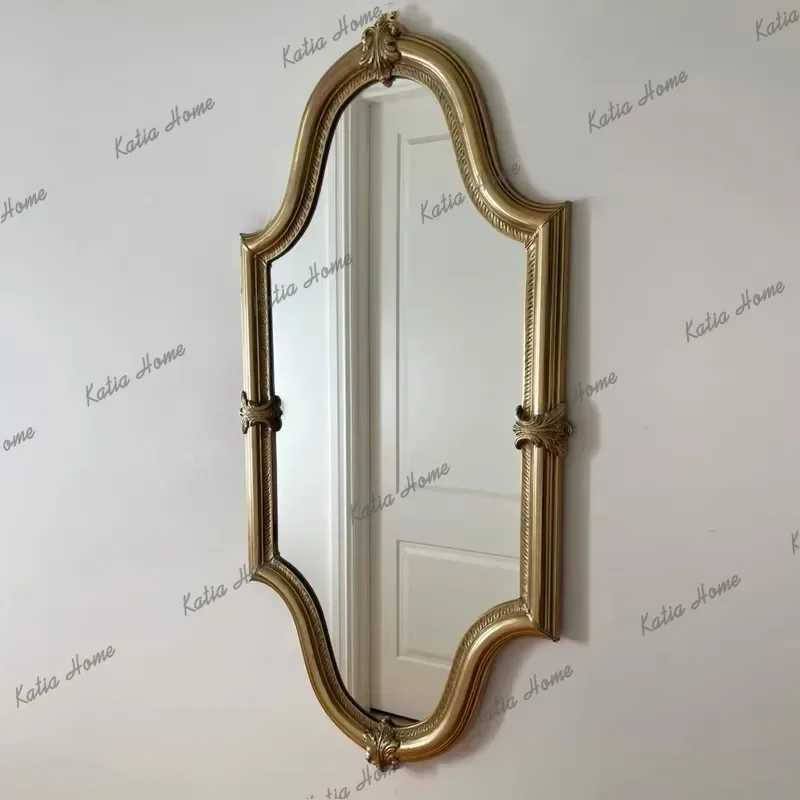 European Baroque Art Retro Decorative Mirror Luxury-Style Hotel Wall-Mounted Bedroom Customization Wooden Frame Dressing Mirror