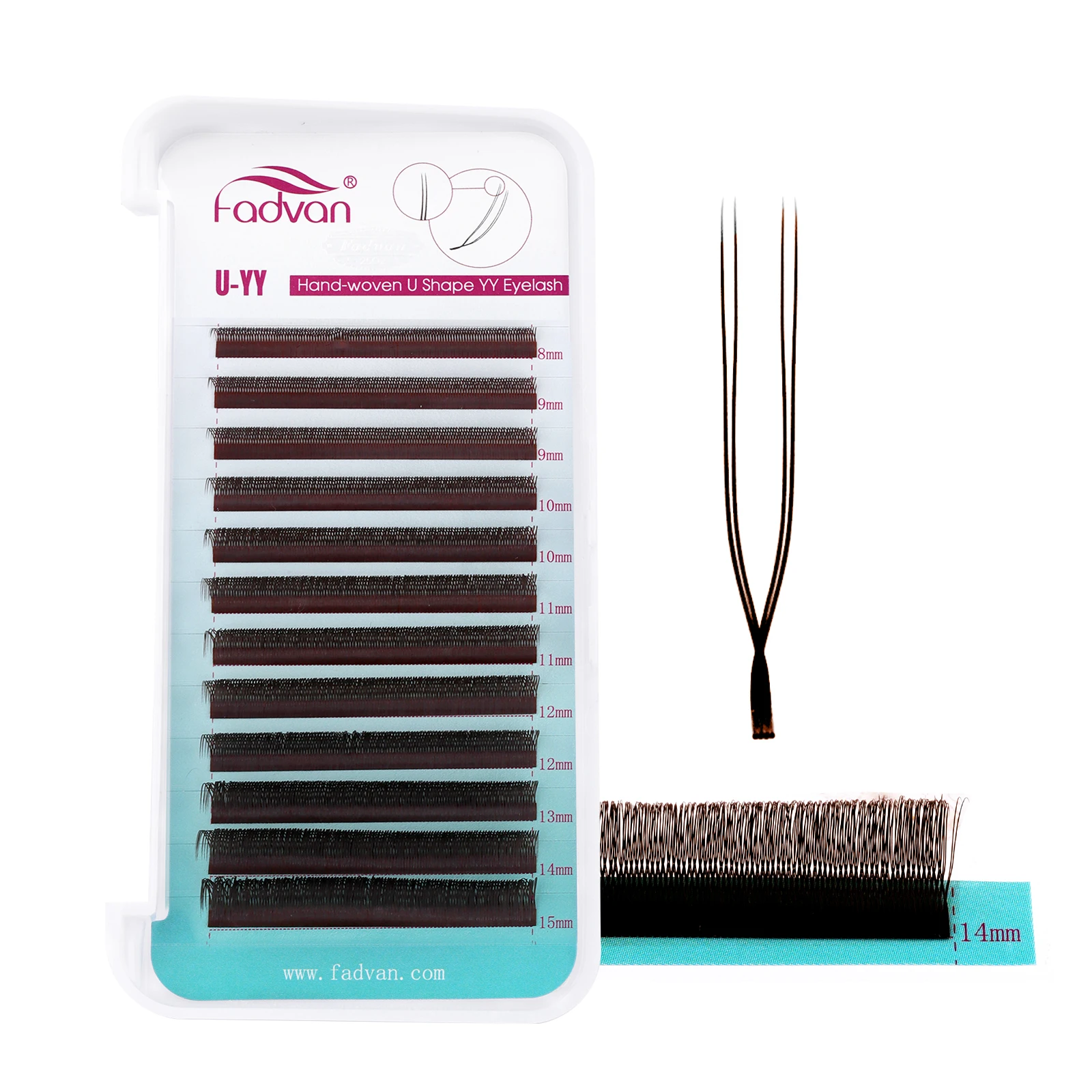 FADVAN Brown U Shape YY Lashes Extensions Natural Curl D 12Lines Soft Natural 2D UU Brazilian Mink Double-tips Lash Makeup Tool