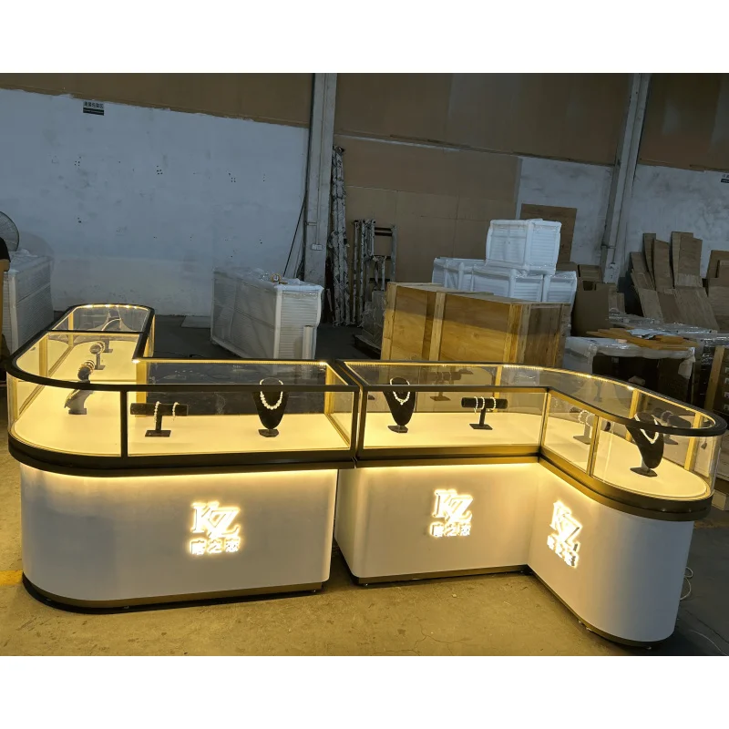 

Стеклянный шкаф-витрина для ювелирных изделий с LED-подсветкой, золотой/серебряный, для демонстрации украшений