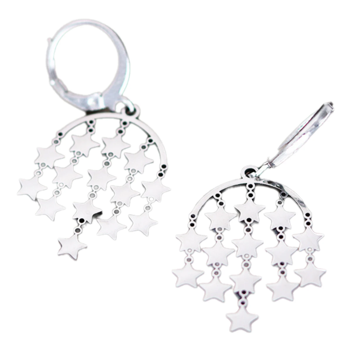 QIAMNI Star Pendant Hoop Earrings Fashion Party Wedding Piercing Jewelry Stainless Steel Dangle Drop Earrings for Women Girls