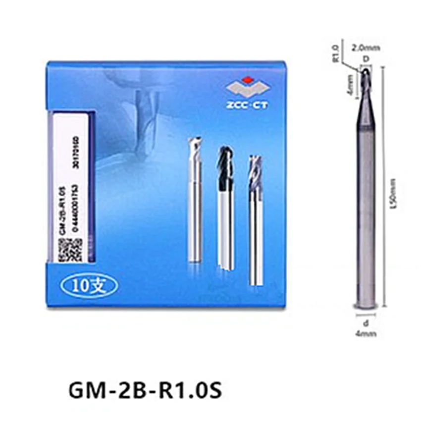 

GM-2B-R1.0S ZCC.CT GM-2B Whole alloy tungsten steel ball end mill 2 Flutes Ball End Mills Φ2.0R1.0*4*4*50 2T Ball End Mills