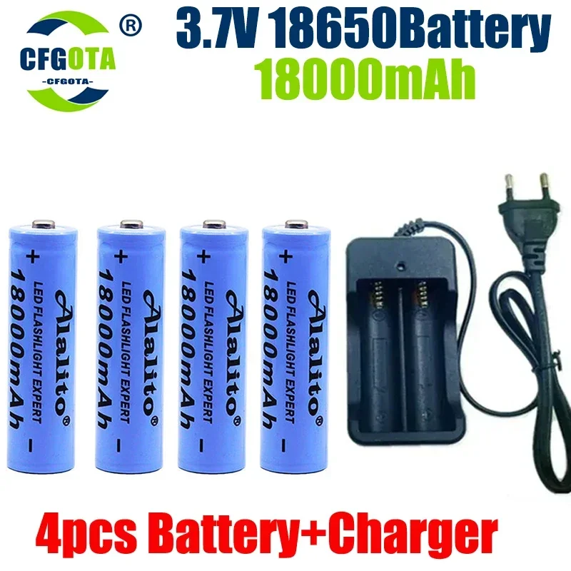 18650 Battery Rechargeable Battery 3.7V 18650 18000mAh Capacity Li-ion Rechargeable Battery For Flashlight Torch Battery+Charger