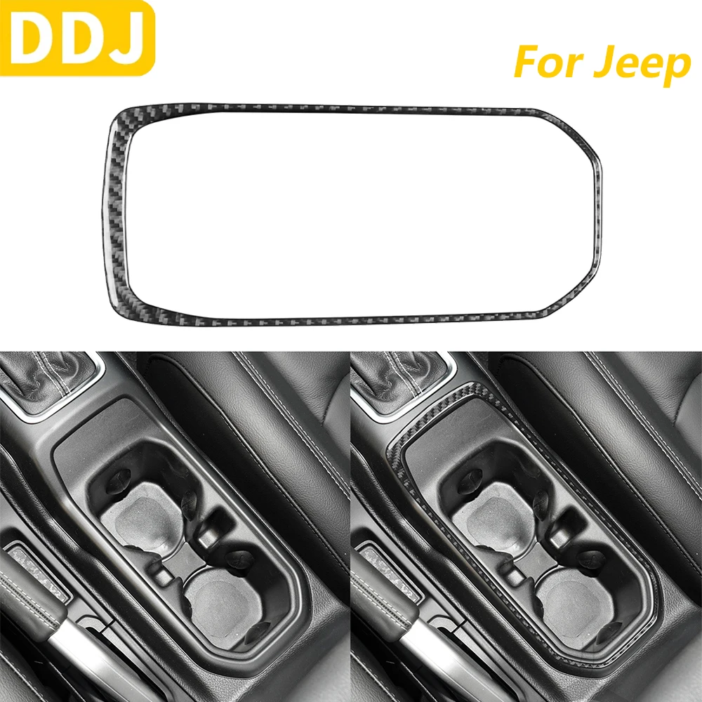 

For Jeep Wrangler JL 2018-2023 Gladiator 2020-2023 Carbon Fiber Water Cup Holder Panel Frame Cover Trim Car Accessories Sticker