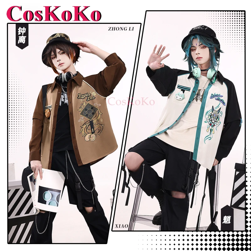 

CosKoKo Zhongli/Xiao Cosplay Game Genshin Impact Costume Doll Badge Long Sleeve Shirt With Sun Protection For Spring And Summer