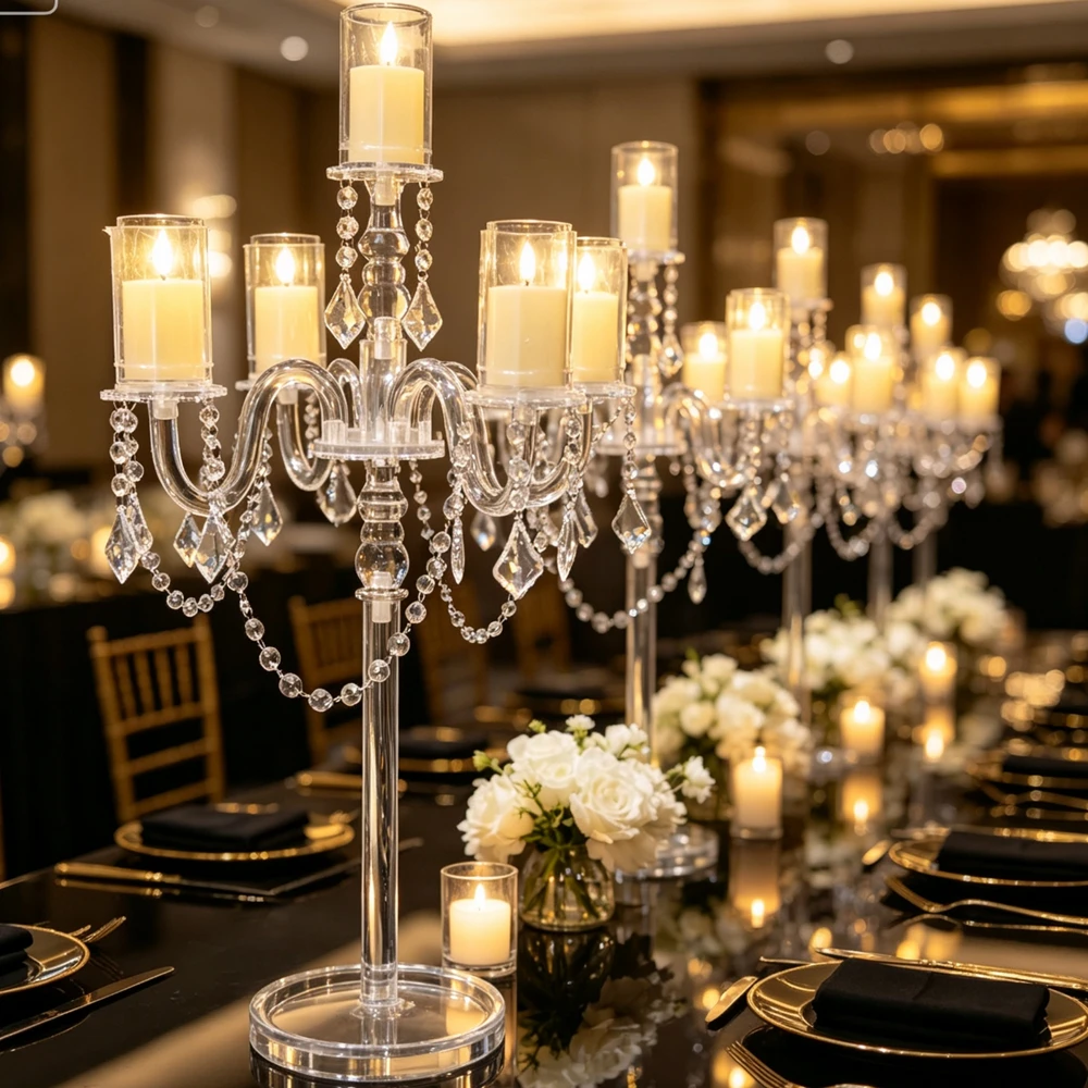 4-10pcs)60cm-120cm Decorative Table Lamp candleholder with LED Light candlestick for Wedding candle Light centerpieces