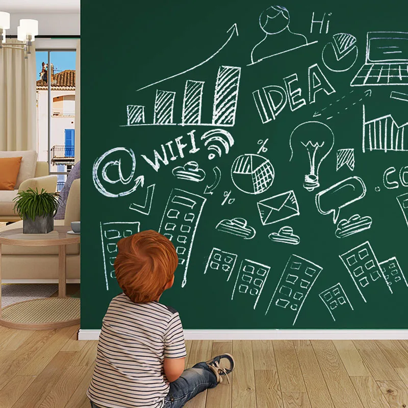Unleash Creativity! Kids Doodle Wall Sticker with Free Chalk (Black/Green) - Self-Adhesive, Reusable & Easy Clean Art Board