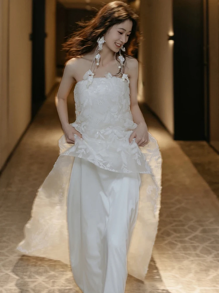 

Утренний халат-кимоно с кружевом, свадебное платье из белого атласа, комплект с бюстье для молодых женщин на свадьбу, помолвку, церемонию встречи гостей