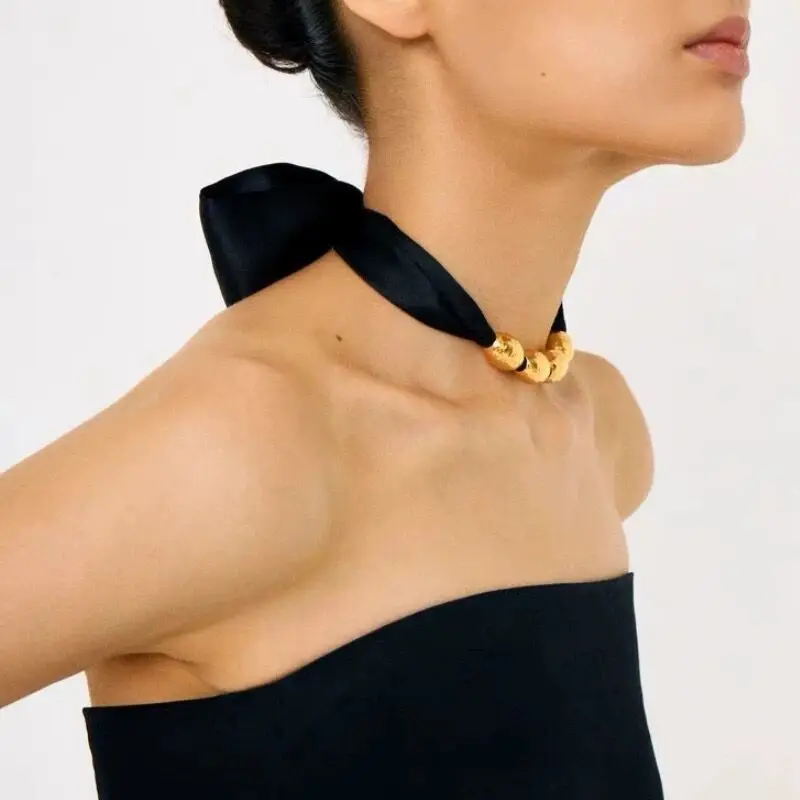 Withered Golden Hammer Patterned Scarf Necklace, Banquet Dress Accessories Jewelry Necklace Necklaces For Women