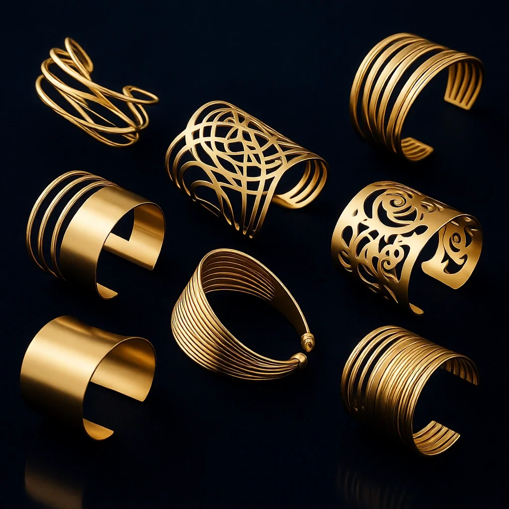 

Набор из 8 широких браслетов-манжет из проволоки для женщин, золотистые, на запястье