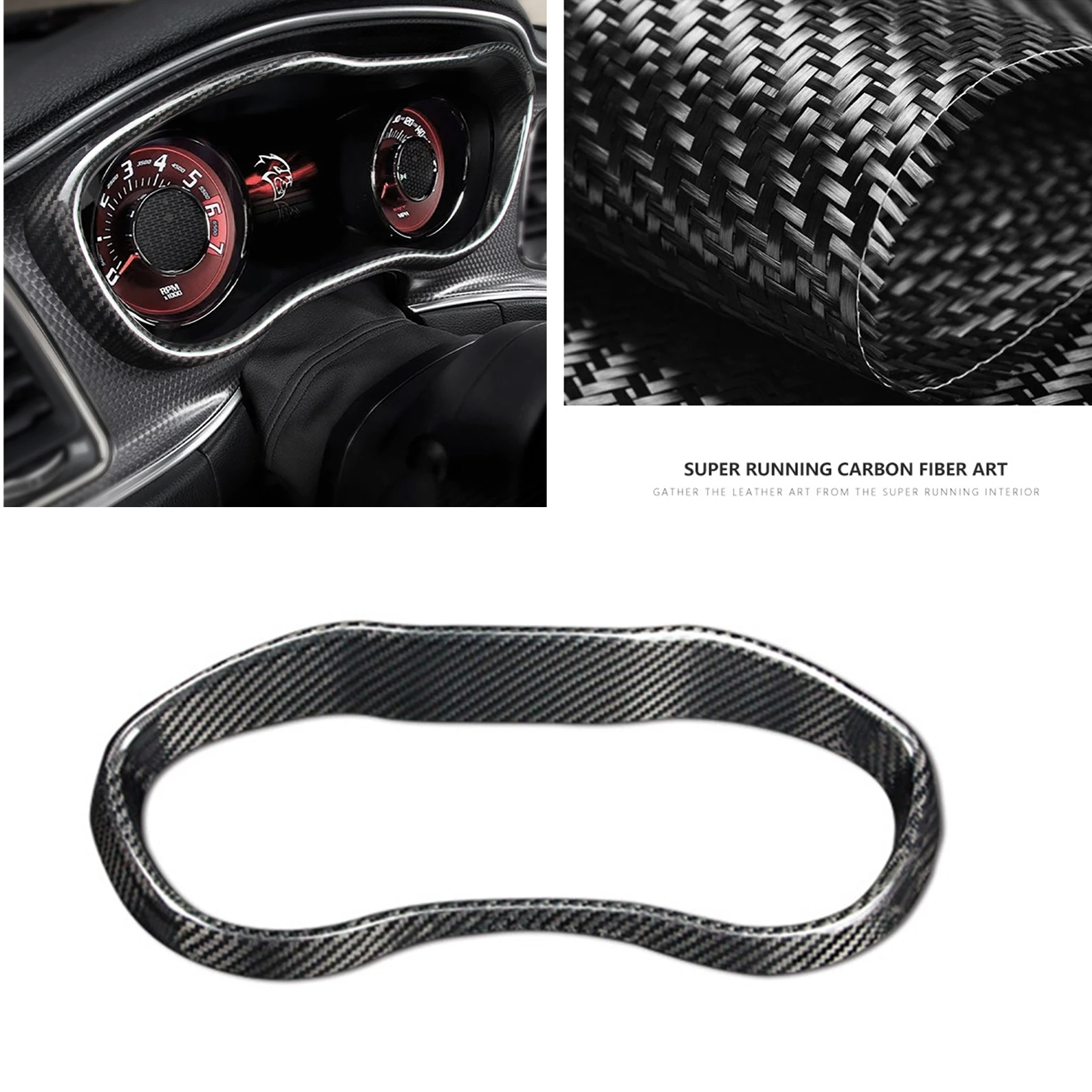 

For Dodge Charger SRT 2015-2023 Real Carbon Fiber Instrument Dash Gauge Pod Panel Cover Decorative Sticker Dashboard Frame Trim