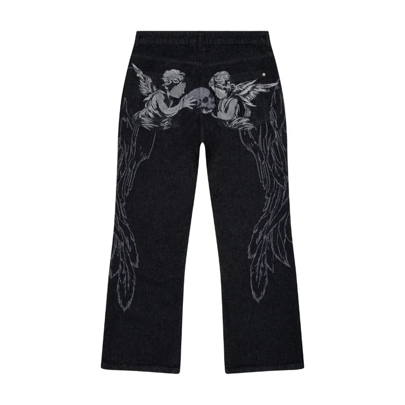 

Модные джинсы Y2K с вышивкой и принтом «Крылья ангела», широкие брюки в уличном стиле, свободные брюки в стиле хип-хоп для мужчин и женщин