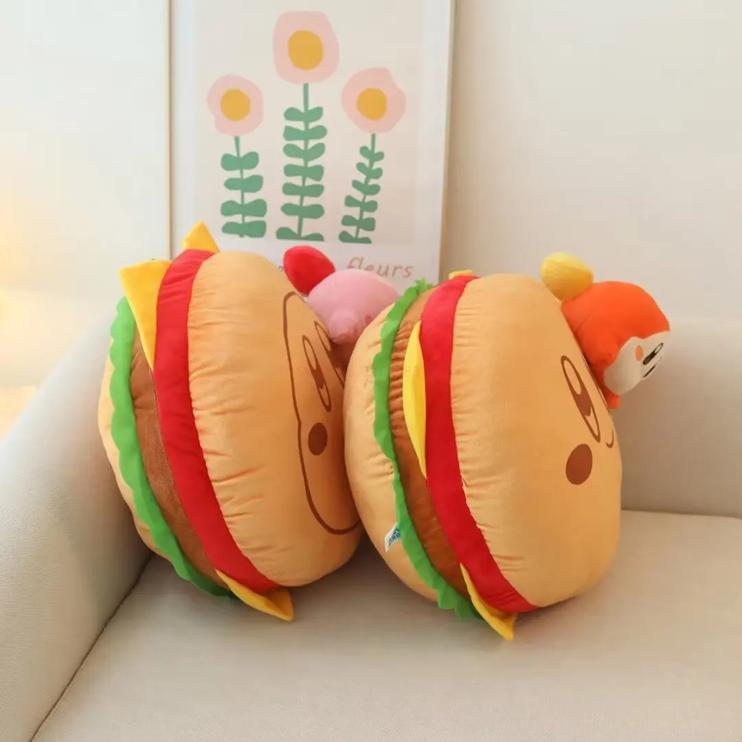 Kawaii Plush Toys Star Kirby Burger Shaped Sofa Throw Pillow Cushion Hobbies Stuffed Animals Doll Room Decorate For Kids Gifts