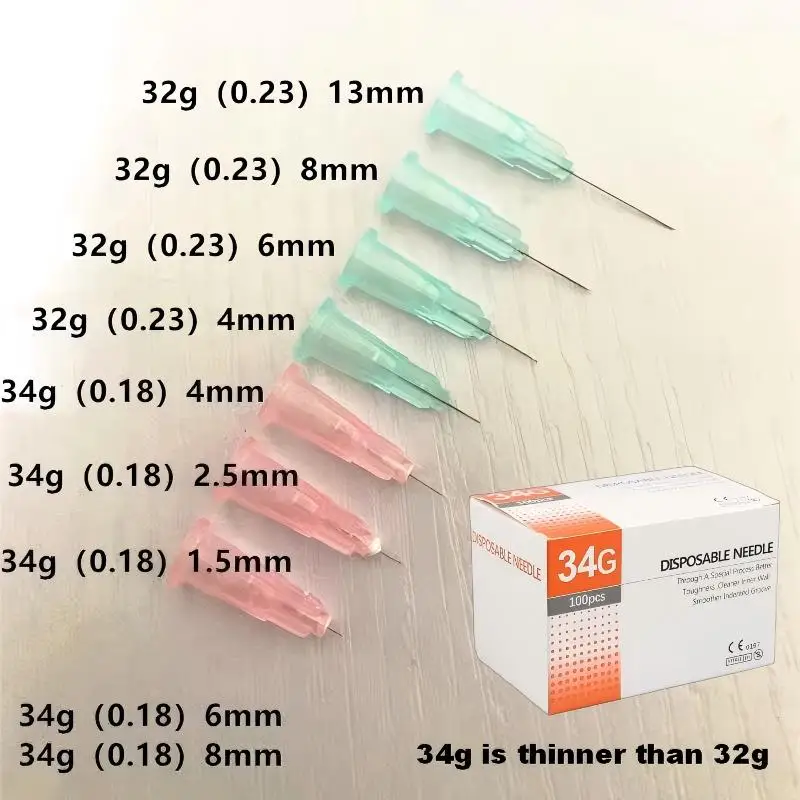 100Pcs 25G 27G 29G 34G 33G 32G 31G 30G Painless Small Superfine Beauty Needle Disposable Injection Piercing Needles 1.5/4/6/13mm