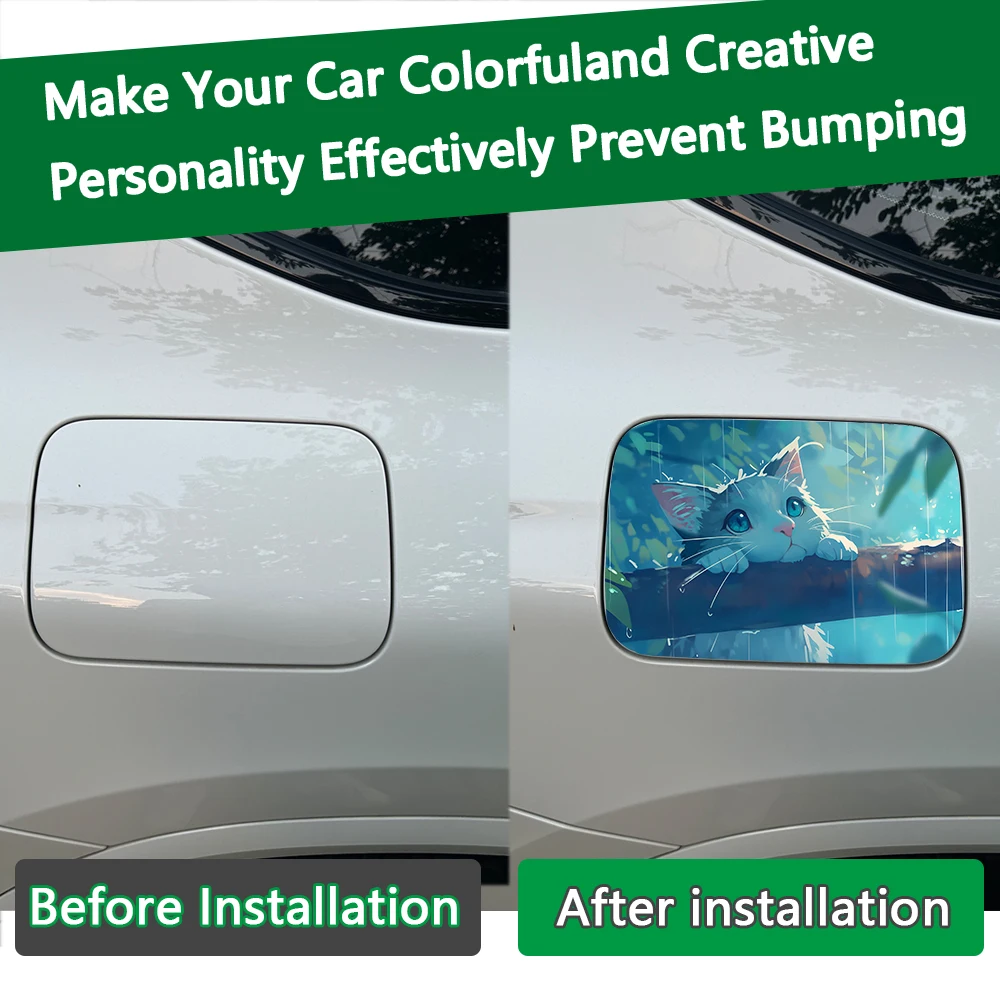 1PC Cute White Cat Rain Anime Car Sticker Waterproof PET Decal for Fuel Tank Window Customizable for All Cars view 4