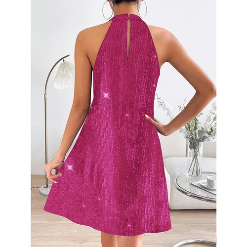 Imagen 2 del producto BAMBOOBOY-vestido de fiesta de lentejuelas para mujer, minivestido Sexy brillante sin mangas con cuello Halter, moda de verano, vestido montado en el cuello