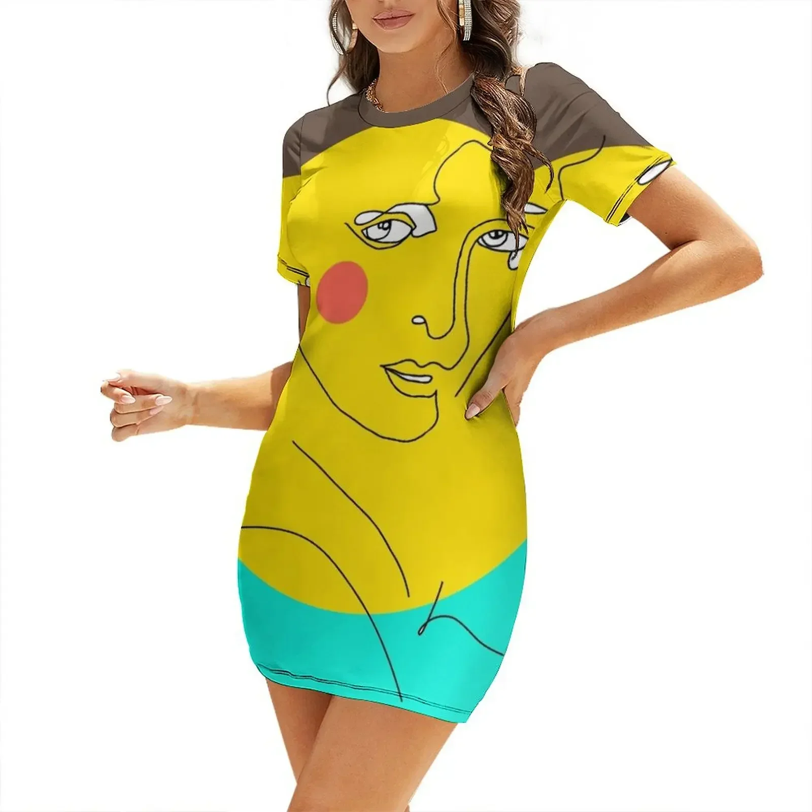 Vestido de verano de manga corta con estampado de retrato de mujer Pop Marion Nixon para mujer 2026 Ropa de mujer Ropa estética