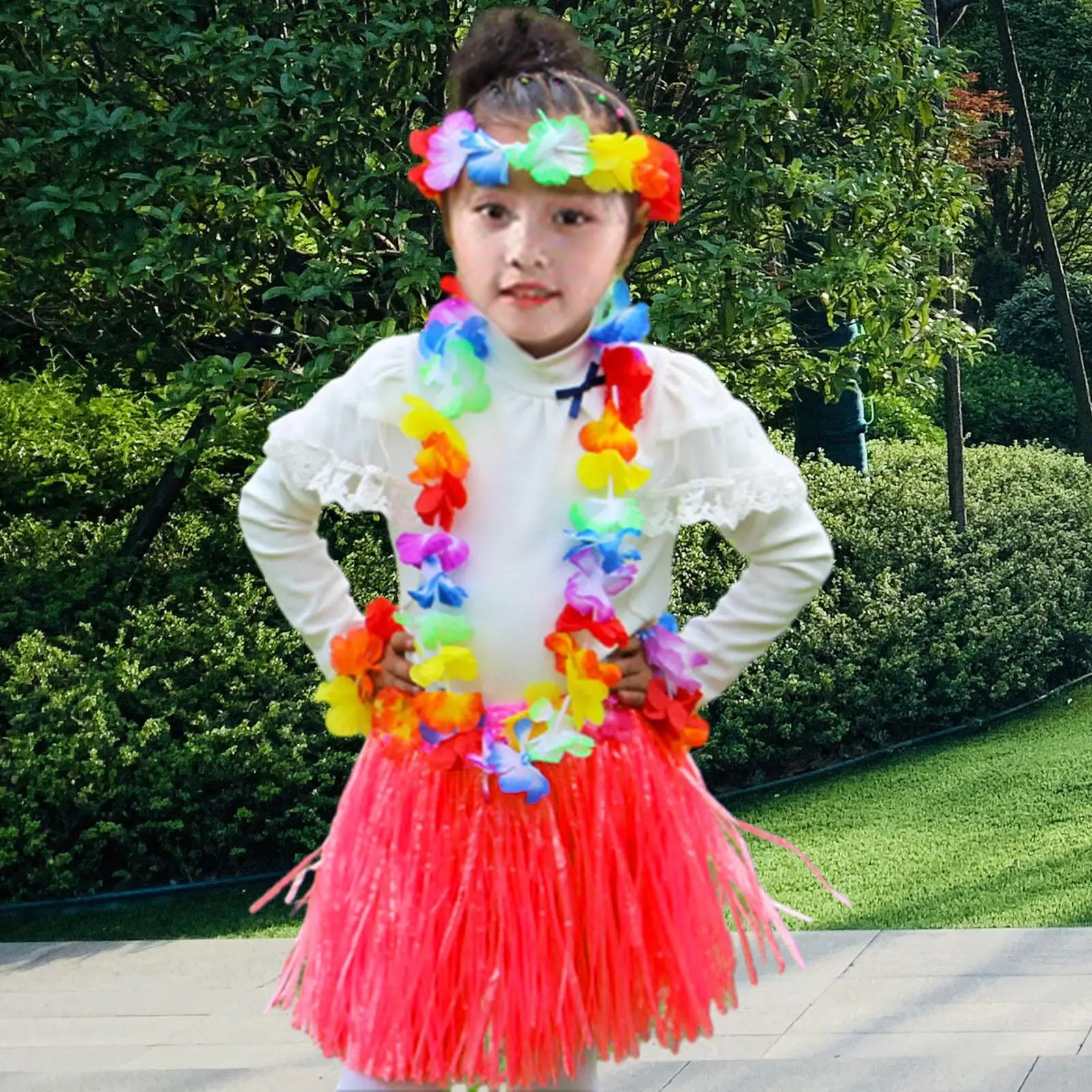 5x Hawaiiaanse rok Raffia rok ketting en hoofdband outfit kostuum set roklengte 40cm