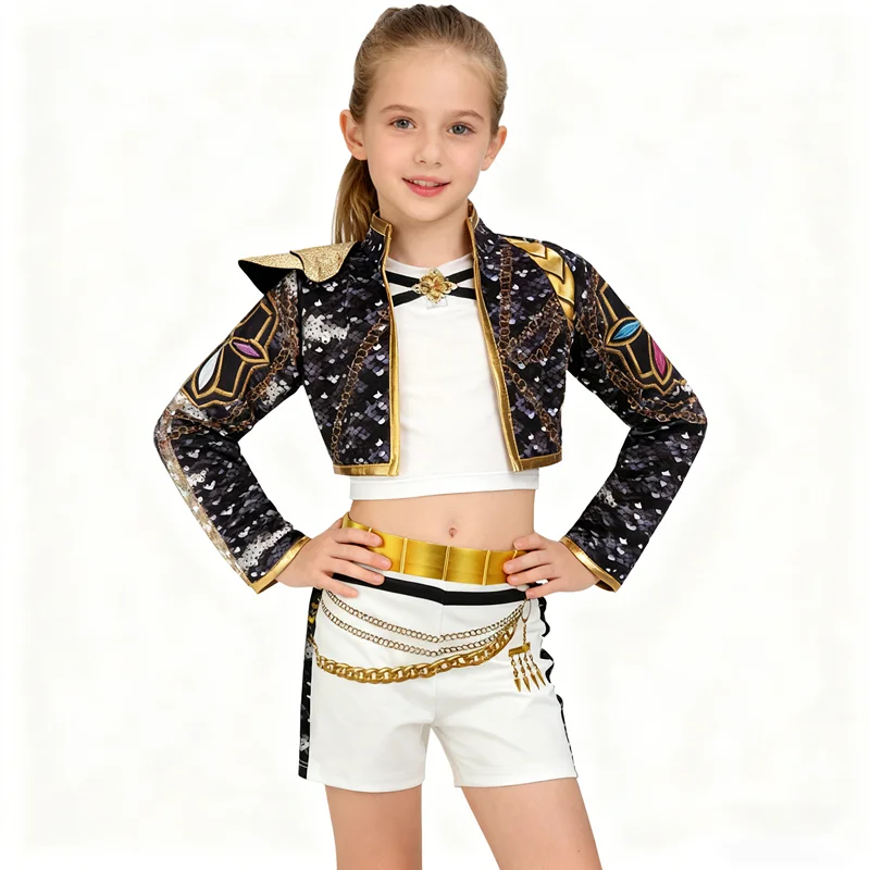 KPop cosplay Kids Rumi Zoey Mira Cosplay glitter Costume White Uniform Set Huntrix Outfit For Girls Halloween Role Play