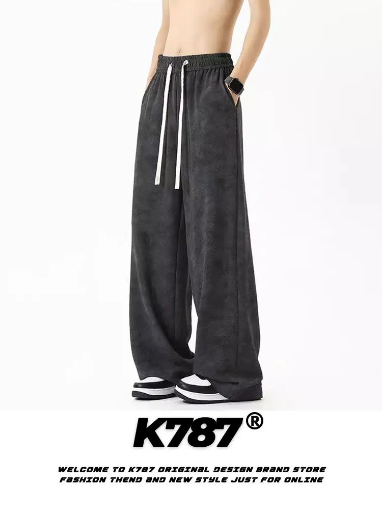 

K787 American Retro Dyed Wide Leg Straight Tube Pants High Waist Ice Silk Sports Casual Loose Fit Youthful Spring Leisure Tro...