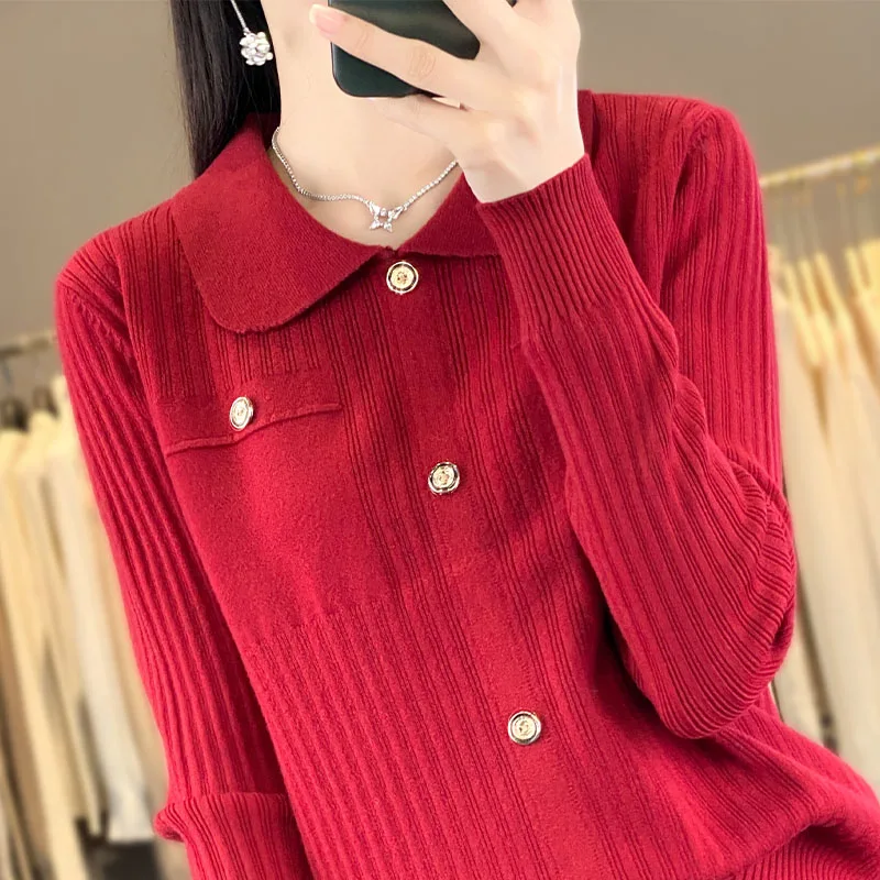 Women's boutique high-end sweater knitted cashmere cardigan long sleeved new cashmere sweater