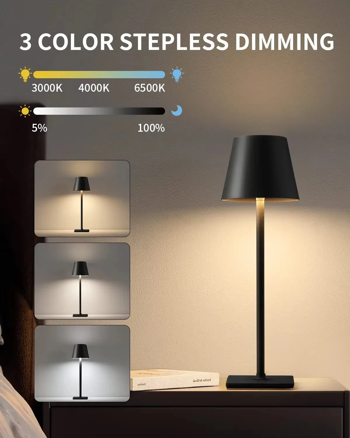 مصابيح طاولة LED 3 مستويات عكس الضوء اللاسلكية Led لمبة مكتب اللمس السرير الإبداعية المحيطة ضوء USB قابلة للشحن بار ديكور خارجي