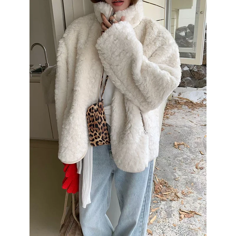 

Ultra-Thi Long-Sleeve Teddy Fce Jaet, женское пальто с воротником, удобная мягкая корейская модная зимняя верхняя одежда