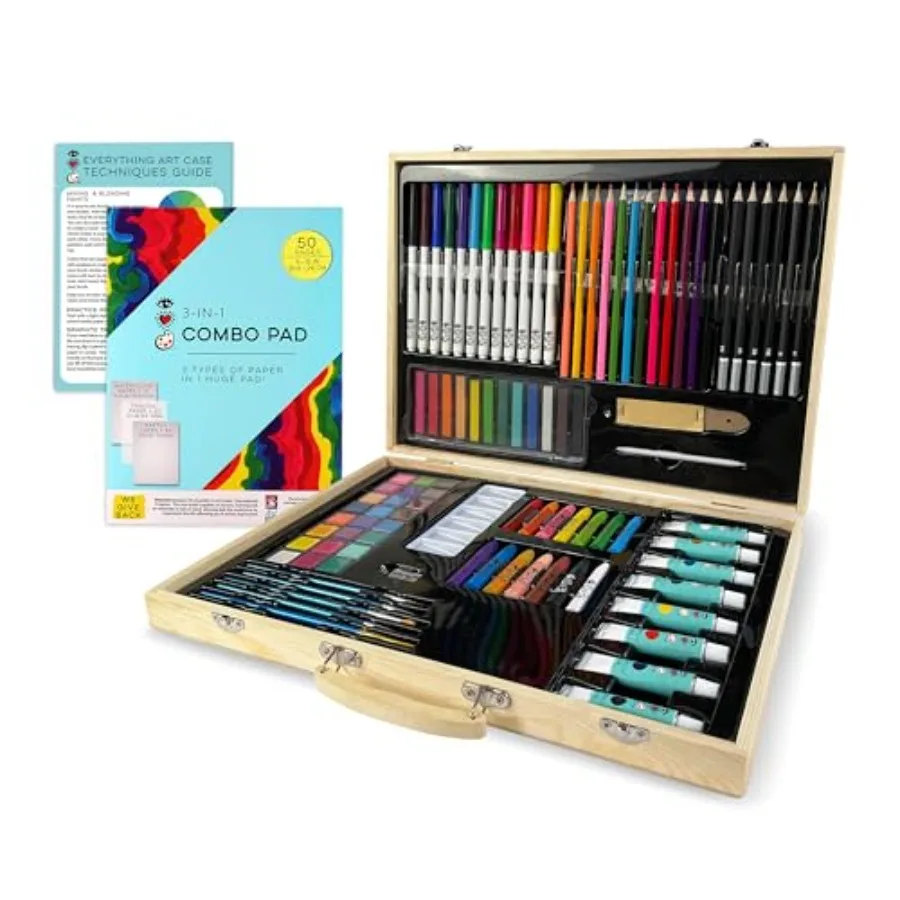 

Набор для творчества Bright Stripes iHeart Art Deluxe в деревянном футляре, для детей от 6 лет, 150 предметов, все необходимое для творчества, включая краски, маркеры, карандаши