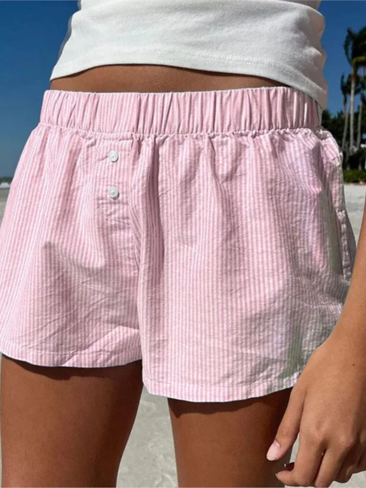 

Women's Clothing Simple Style Striped Beach Shorts Loose Casual Pants All-match Temperament Comfortable Vacation Buttons Trendy