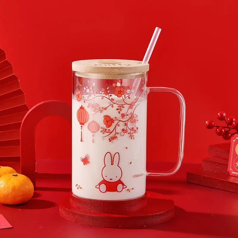 Kubek Kawaii MIffy Cartoon z nakrętką i słomką 1000 ml Kubek na wodę do użytku domowego o dużej pojemności Prezent świąteczny