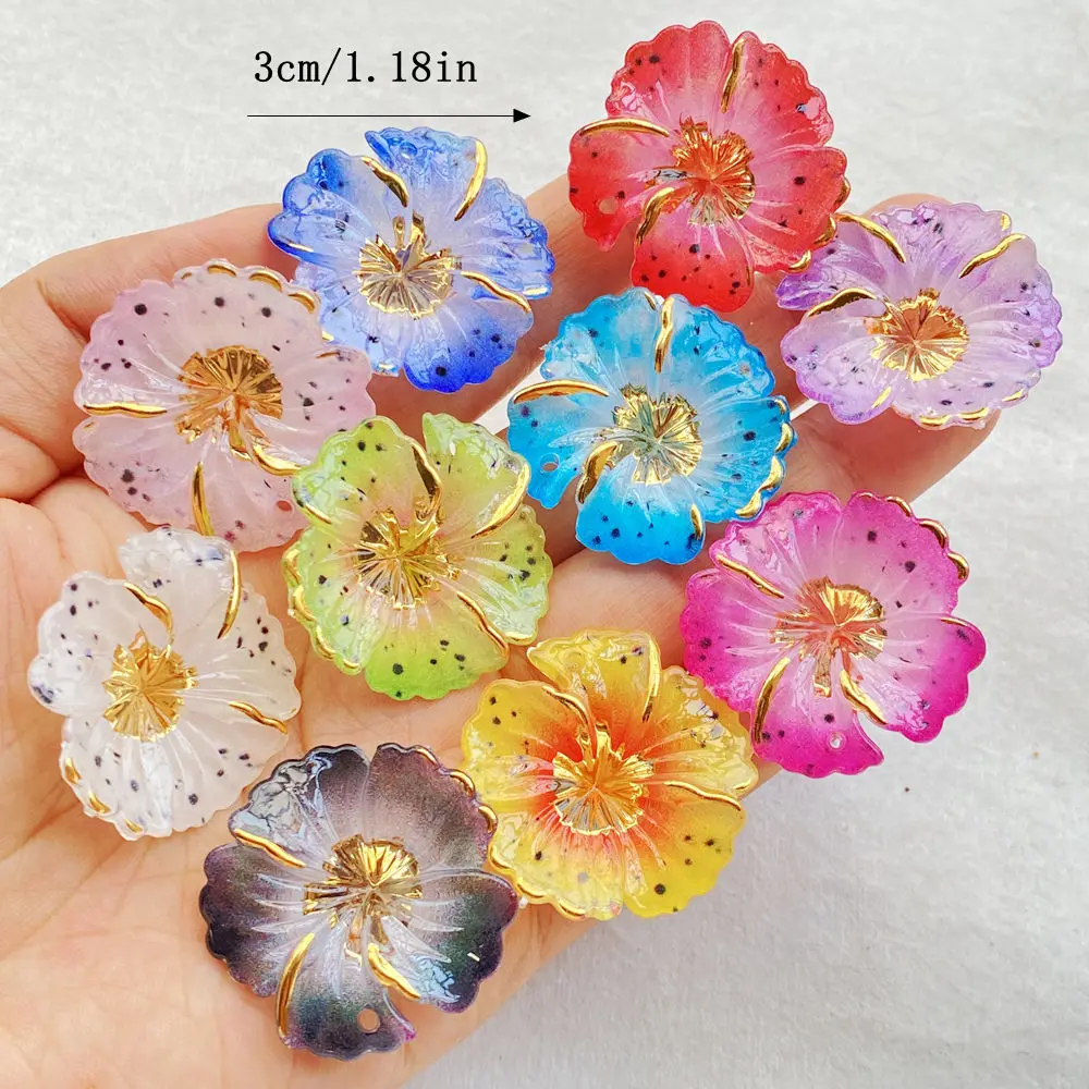 10PCS Mixed acrylic colored flowers with a hole With for Scrapbooking, Wedding Decor & DIY Jewelry Making Accessories