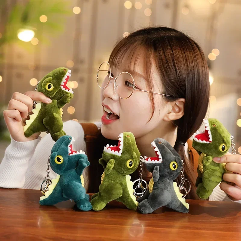 14cm Dinosaur Animal Plush Keychain On Backpack Decor Soft Stuffed Toys Tiger Pendants For Children Adult Cartoon Dolls Gift