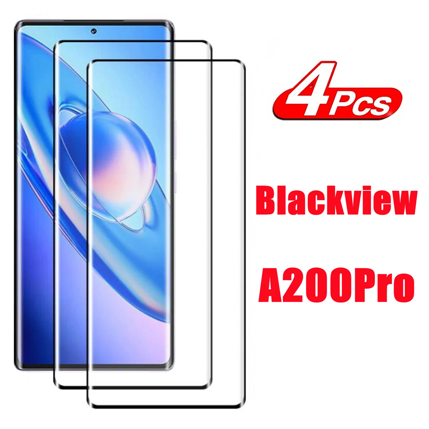 

9H Curved Four Sides Glue Tempered Glass For Blackview A200 Pro 2/4PCS HD Screen Protector Glass