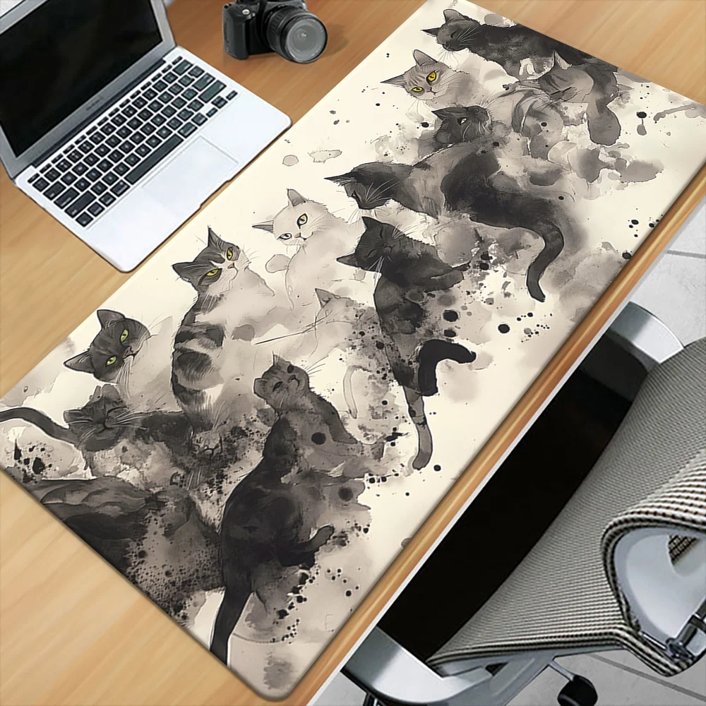 Watercolor Cat Cluster Large Mouse Pad, Extended Gaming Desk Mat, Waterproof Non-Slip Desk Protector, Cute Accessory