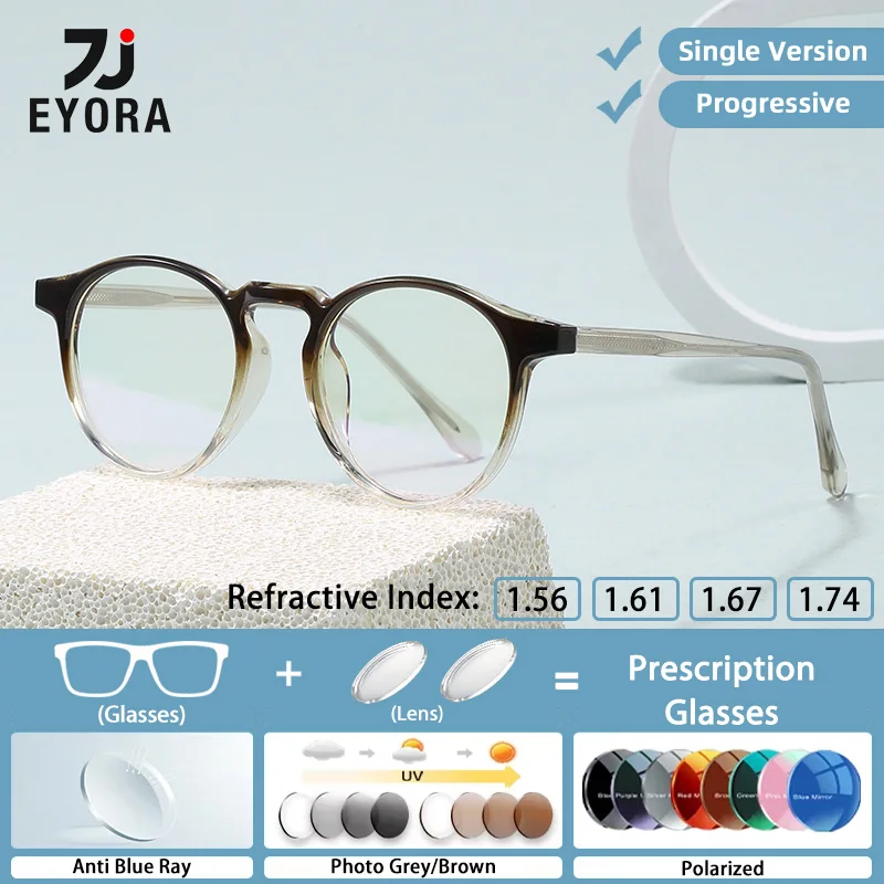 

EYORA Vintage Full Rim Round Versatile Reading Glasses Myopia Eyewear Hyperopia Anti Blue Ray Progressive Photochromic Eyewear