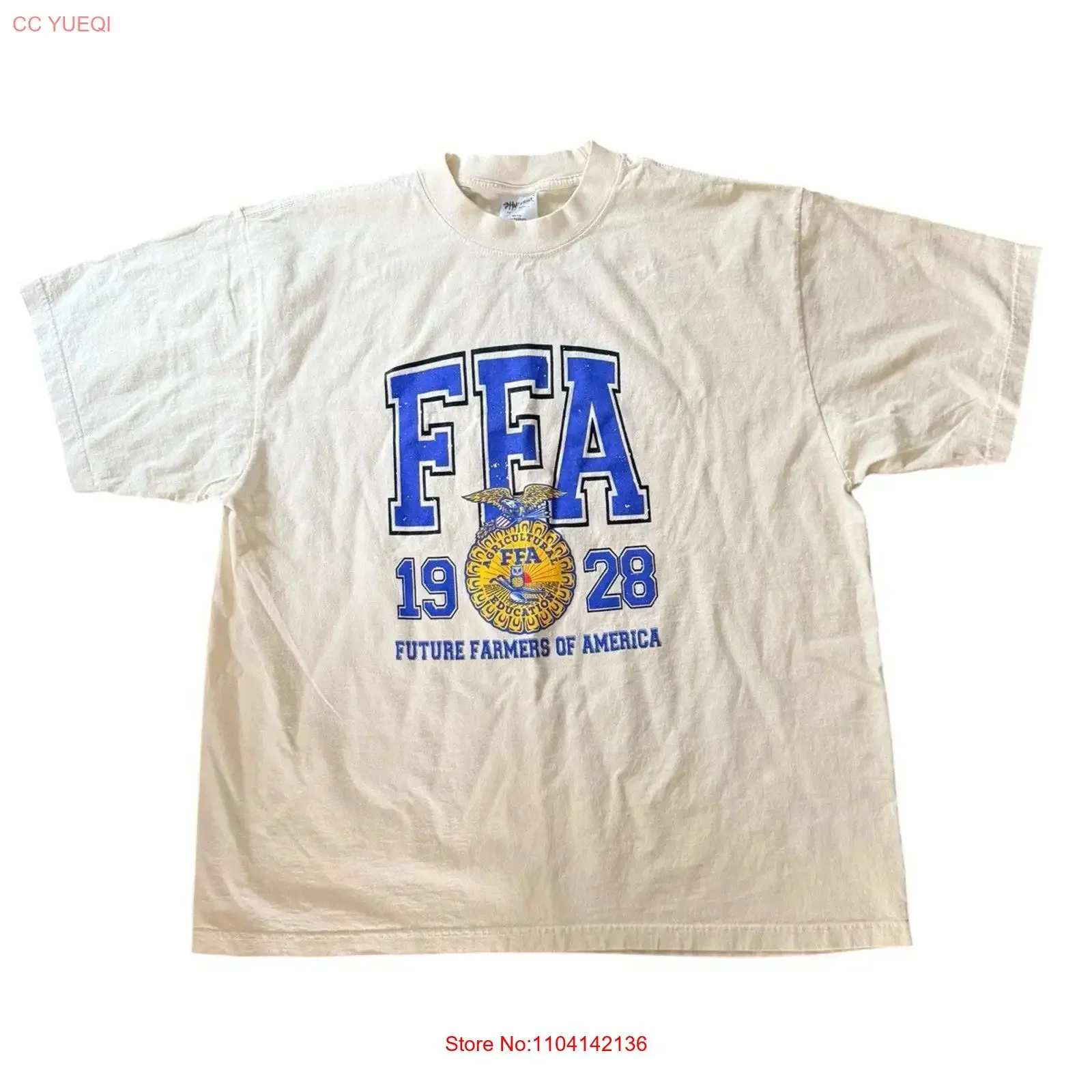 Future Farmers of America FFA Logo T Shirt Cream Colored Blue XL vintage Washed Stretched homme designer clothes Casual fashion