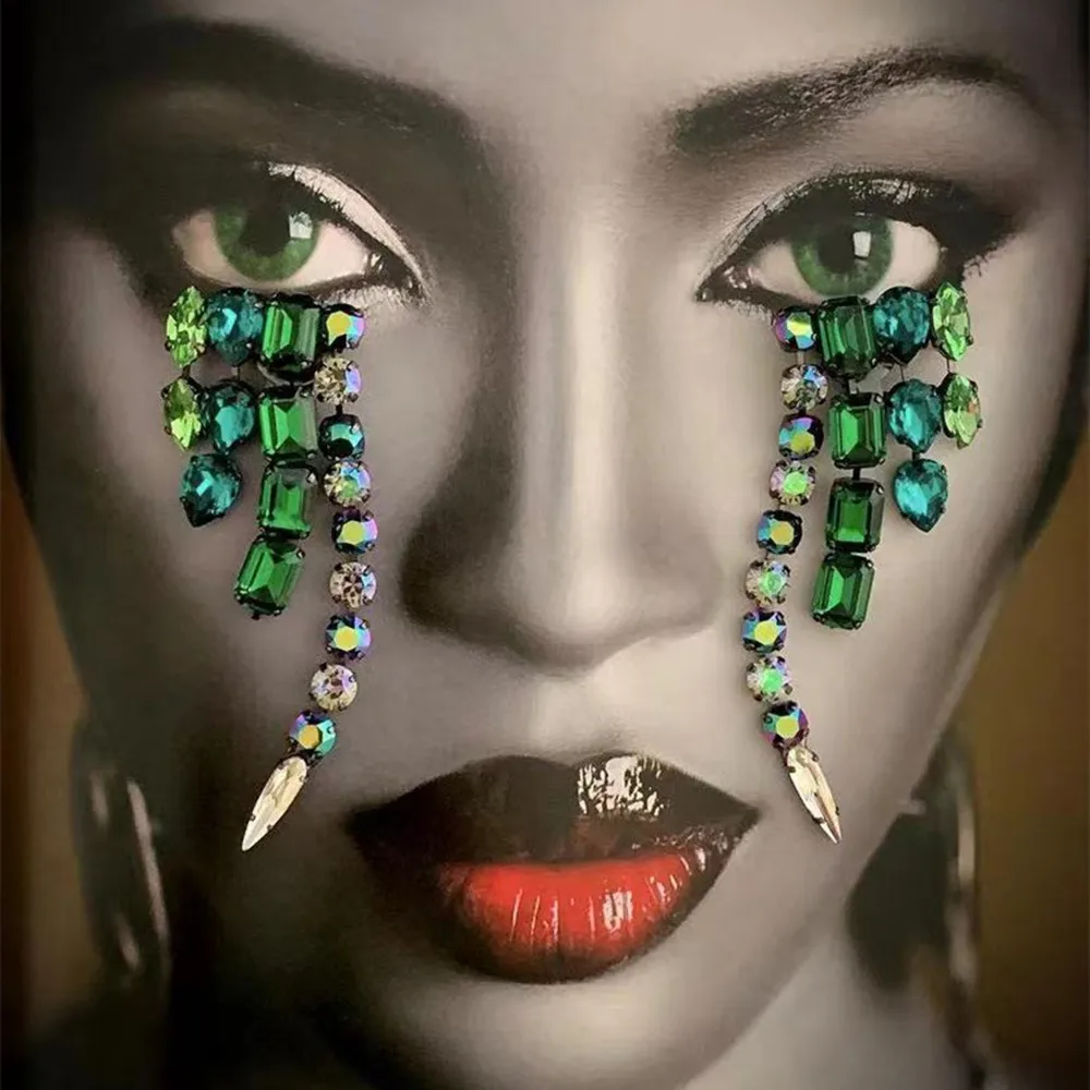 

Gorgeous Big Glass Crystal Colorful Square Statement Drop Earrings for Women Luxury Rhinestone Long Dangle Earrings Accessories