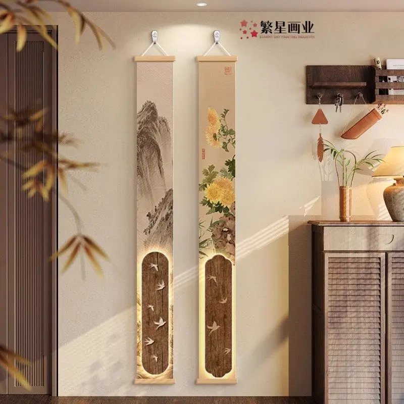 Zen Wall Decor - Oriental Aesthetic Room Decor, Lucky Koi Fish Scroll Art for Entrance and youth hostel, Chinese Narrow Poster