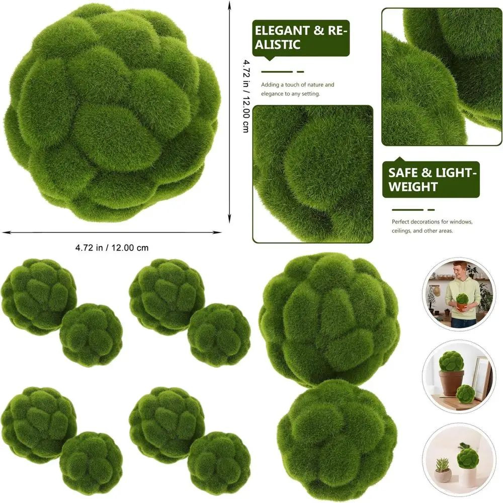 

Green Moss Balls Set for Decorative Bowls, Artificial Moss Balls for Garden Wedding Party Centerpieces (3.9-4.7in)