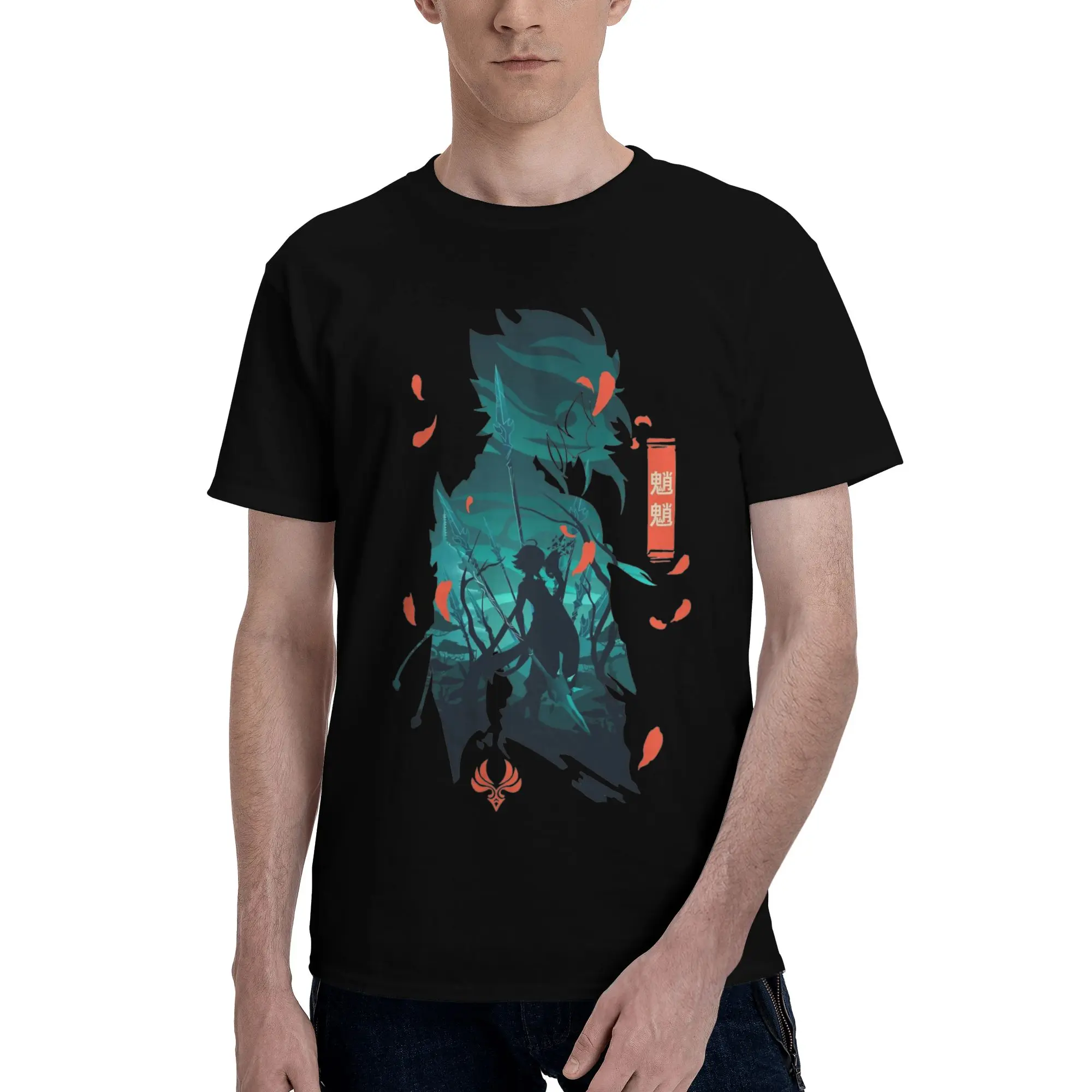 Genshin Impact Xiao Game T-Shirts for Men  Funny Cotton Tees Crew Neck Short Sleeve T Shirt Classic Clothes