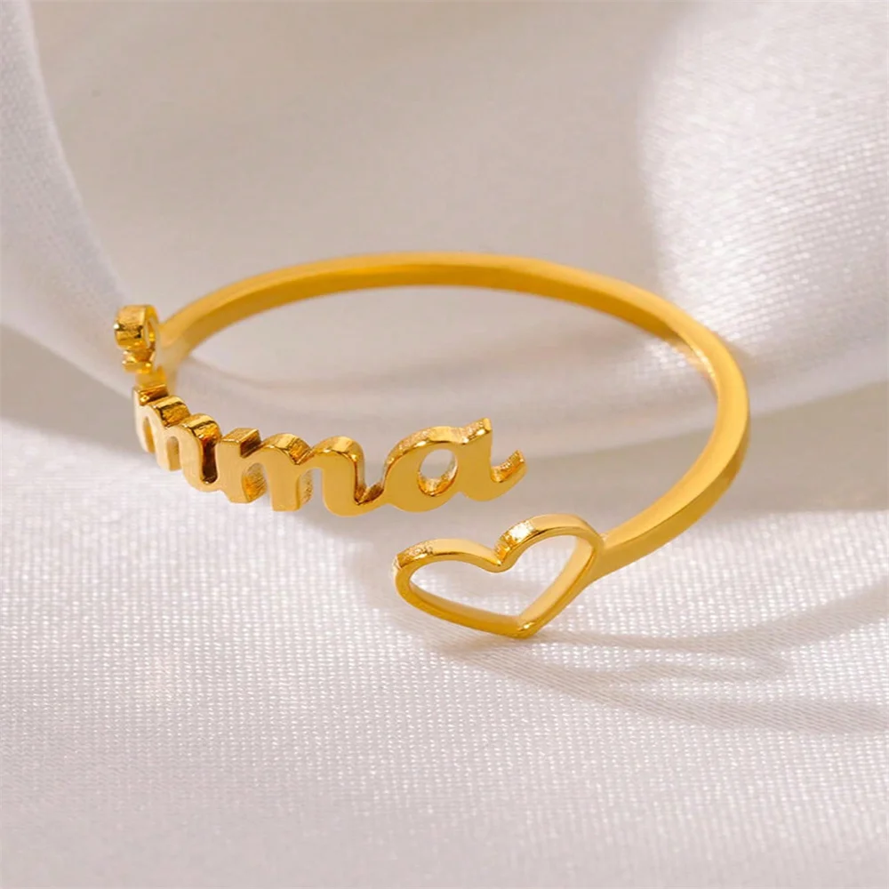 Custom Heart Name Rings for Men Women Fine Gold Color Stainless Steel Rings Personalized Custom Rings Jewelry Gift anillos New
