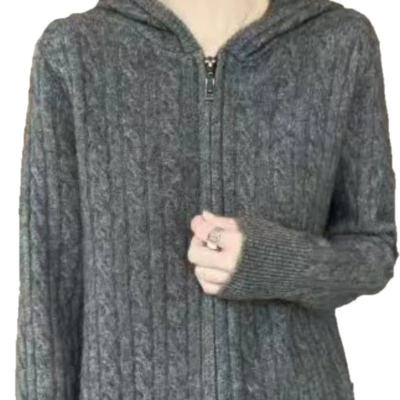 new cardigan Coat autumn winter 2027 Explosions Hooded sweater women's short twist zipper knitwear loose cardigan jacket Ladies