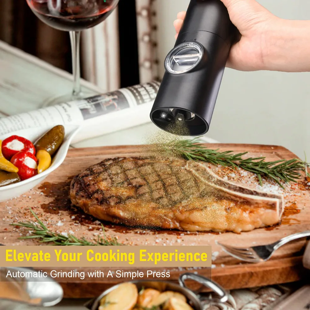 

ABZS 3 PC Battery Operated Automatic Salt And Pepper Grinder Set Mill Adjustable Coarseness Pepper Mill Black Plastic