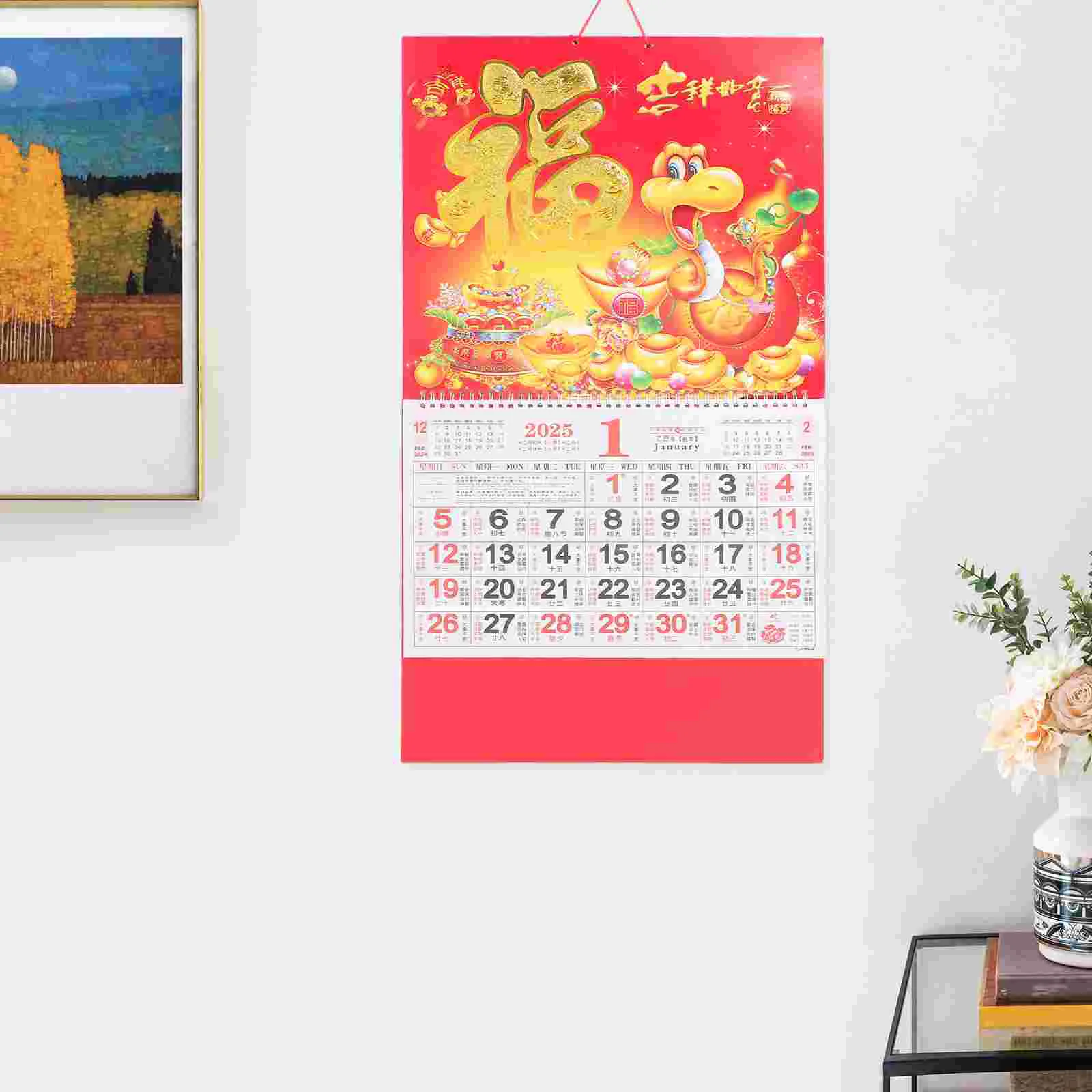 Imagem -06 - Calendário 2025 Parede Transparente Impresso Lunar Pendurado Personagem fu 6800x3650x050cm Planejador Mensal Estilo Chinês Ano Novo