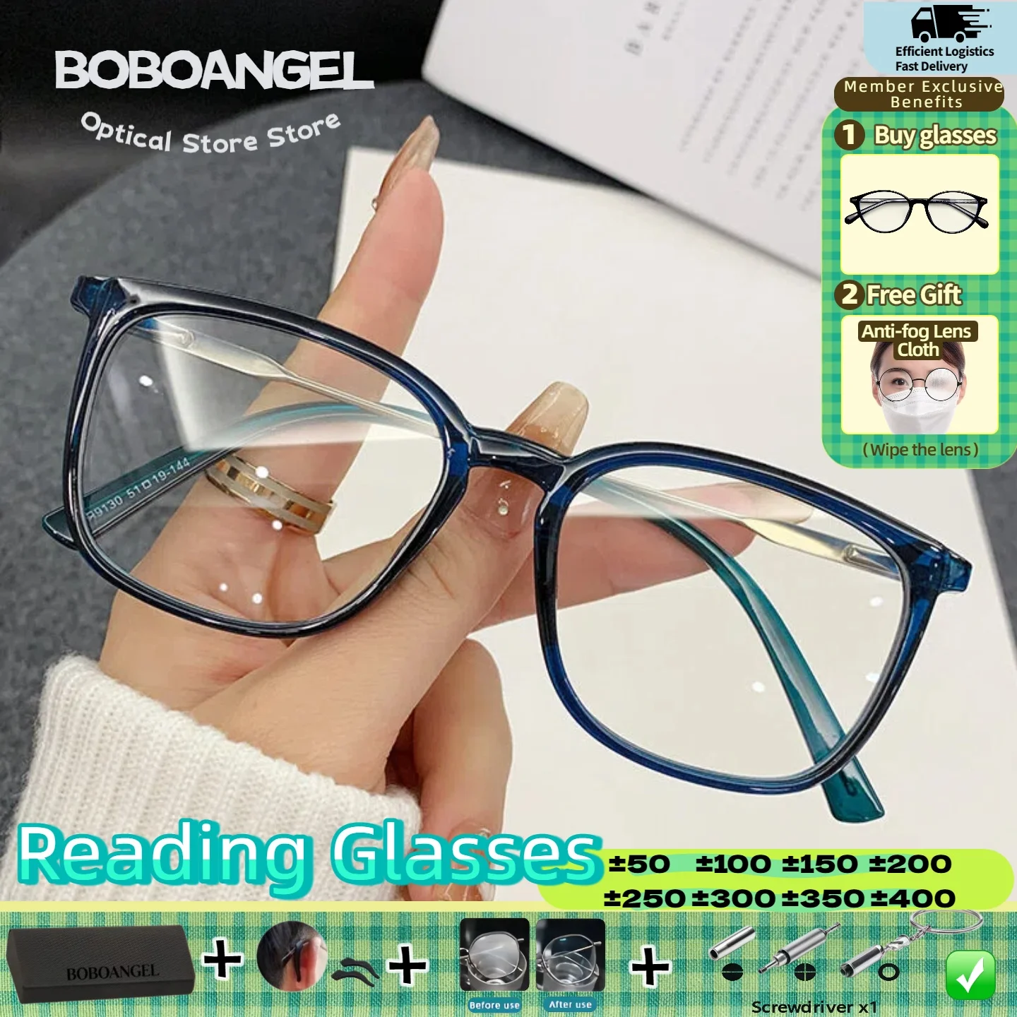 

BOBOANGEL High Quality Fashion Men Women Progressive Optical Eyeglasses Retro Square Frame Myopia Prescription Reading Glasses