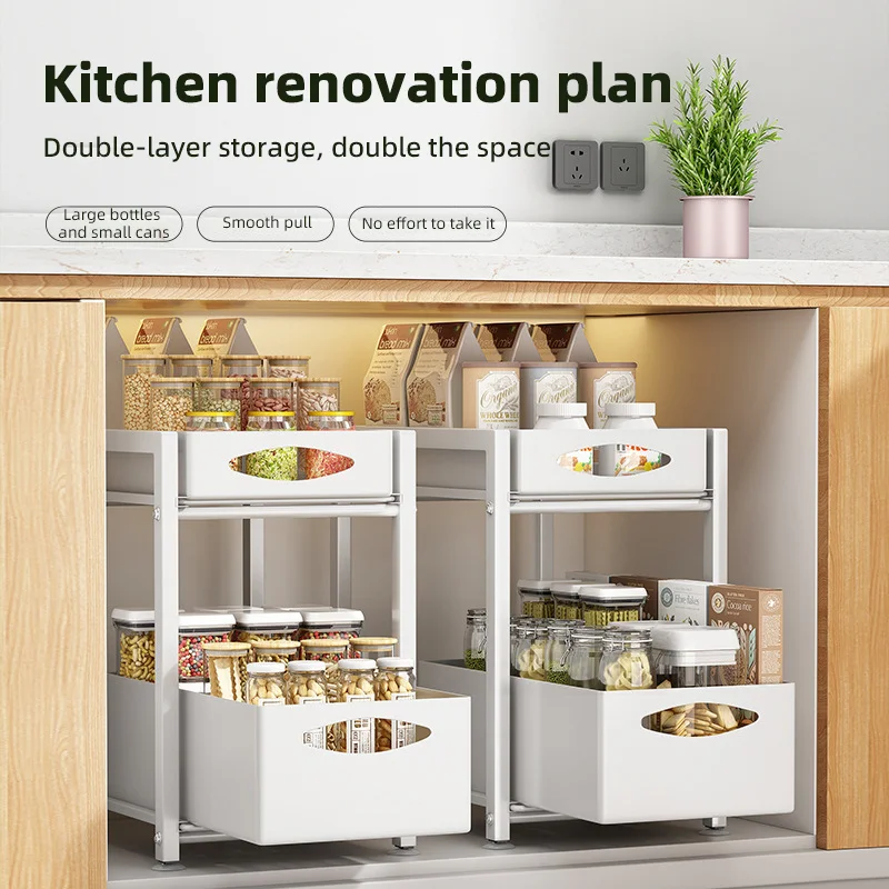 

Pull Out Cabinet Organizer Kitchen 2 Tier Under Sink Storage Rack Seasoning Bottle Spice Organizer Shelf With Sliding Drawer