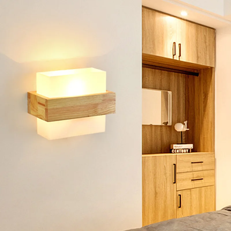 Led Wooden Wall Lamp Bedroom Bedside Lamp Japanese Style Study Living Room Balcony Stair Light